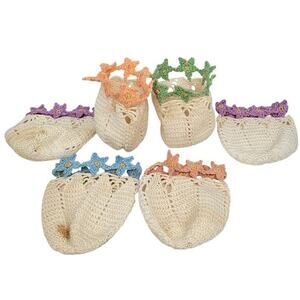 Vintage Pastel Fiber Art Croquet Egg‎ Baskets Spring Easter Ostara Beltane